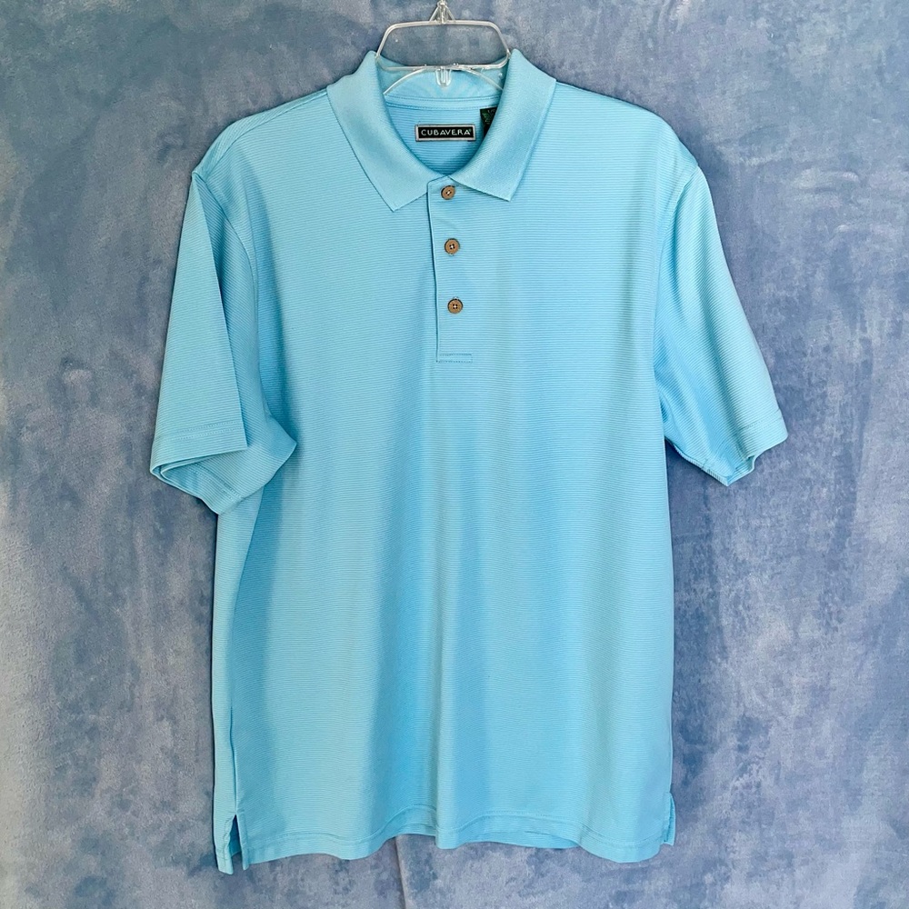 NWOT luxury Cubavera blue vintage polo, lightly textured